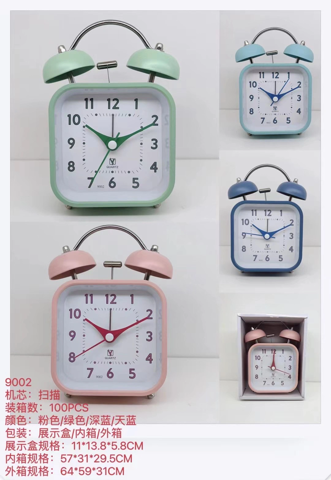 9001-9006 series desktop bell alarm clock, with light, scanning silent movement clock detail image 2