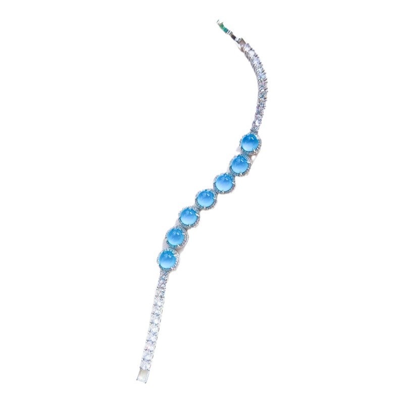 厂家批发高品质镶嵌阳绿天然玉髓手链微镶满钻豪华玉髓手链女白底实物图