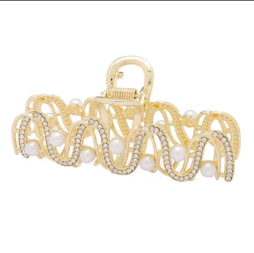 国潮系列简约线条波浪纹金属发夹女大号后脑勺抓夹高级感鲨鱼夹子春夏头饰详情4