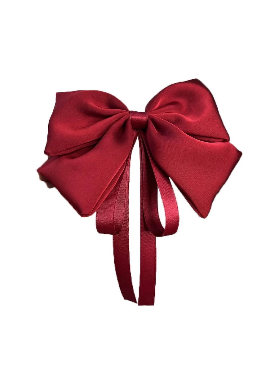 New children's satin ribbon large bow hairpin for girls to celebrate the New Year with a wine-red style and a pair of clips on the back of the head Item Picture