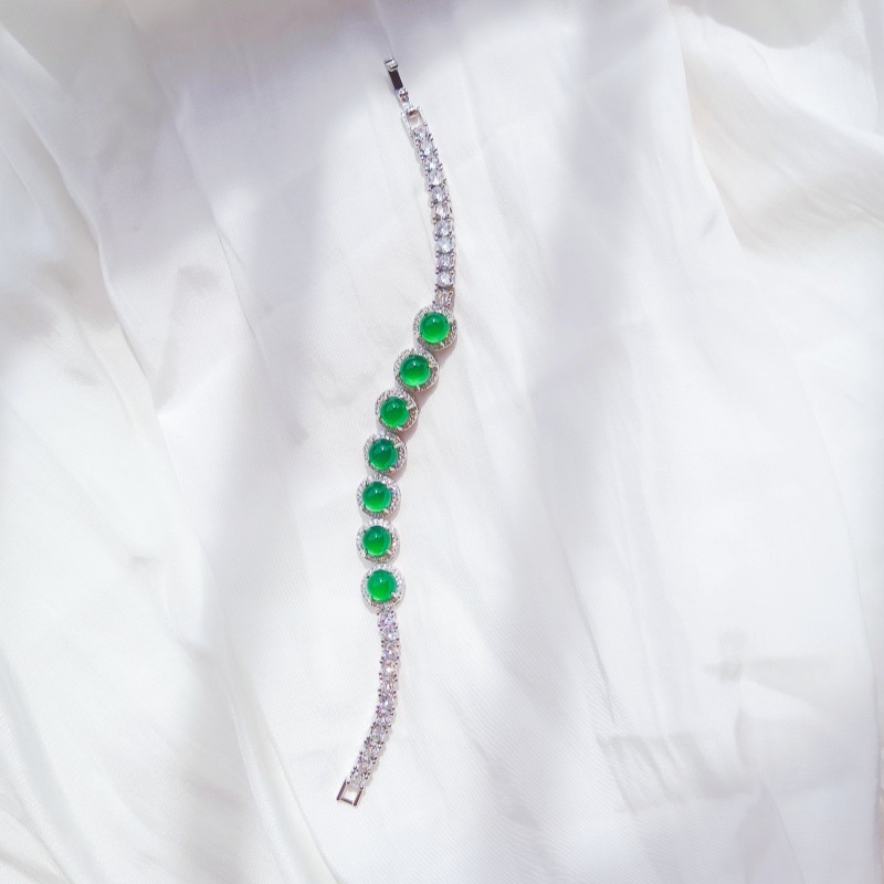 厂家批发高品质镶嵌阳绿天然玉髓手链微镶满钻豪华玉髓手链女