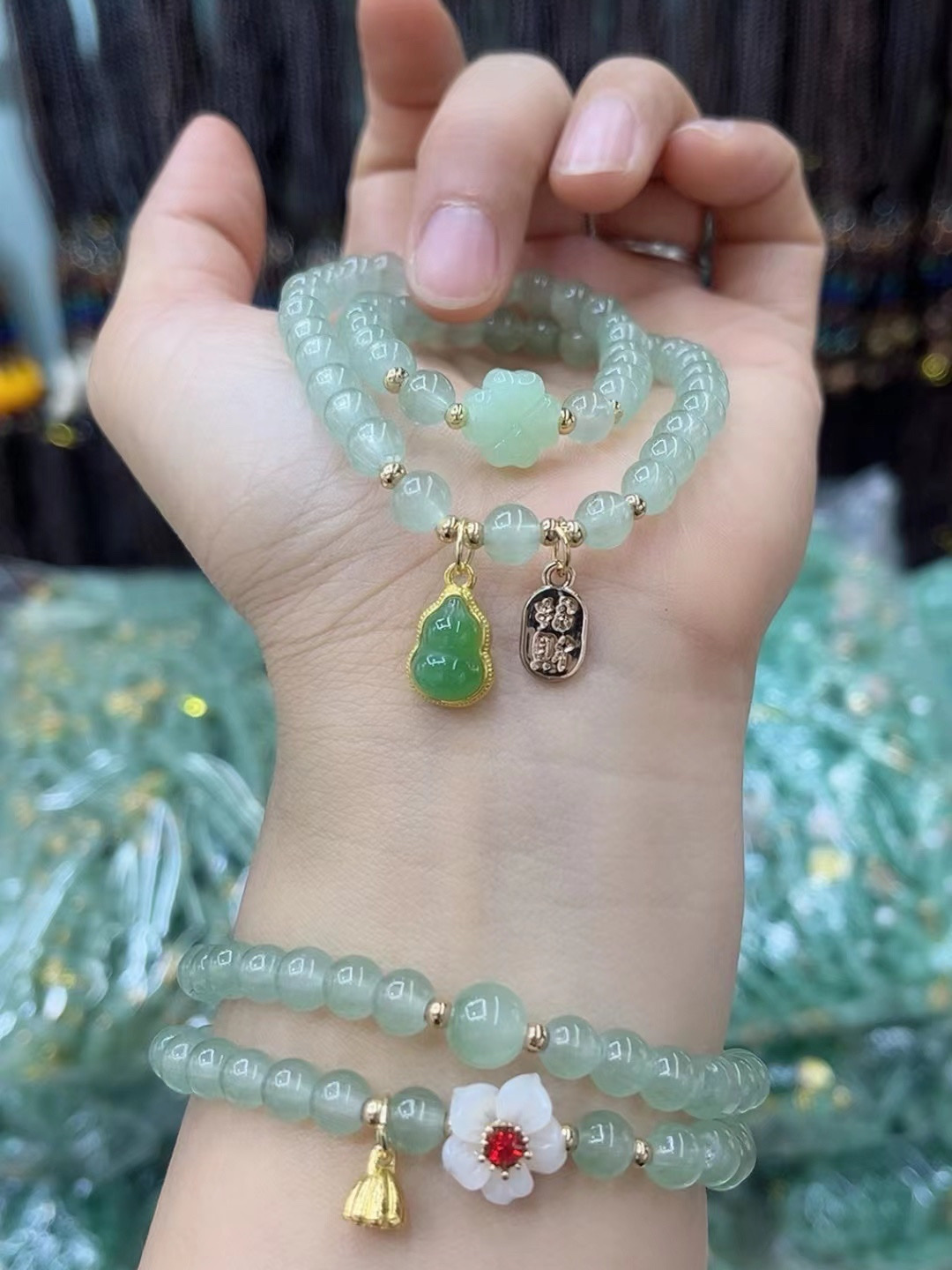 小清新碧玉珠手链双圈平安扣手串首饰时尚百搭景区热销闺蜜礼品女手链饰品水晶手链产品图