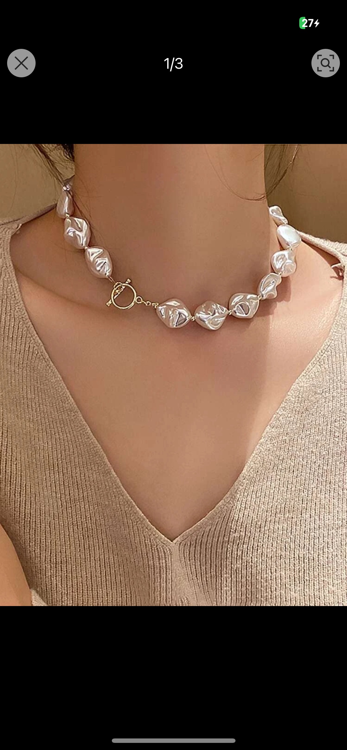 Baroque irregular pearl imitation necklace with OT buckle design, collarbone chain, elegant and fashionable, high-brightness pearl necklace for women detail image 5