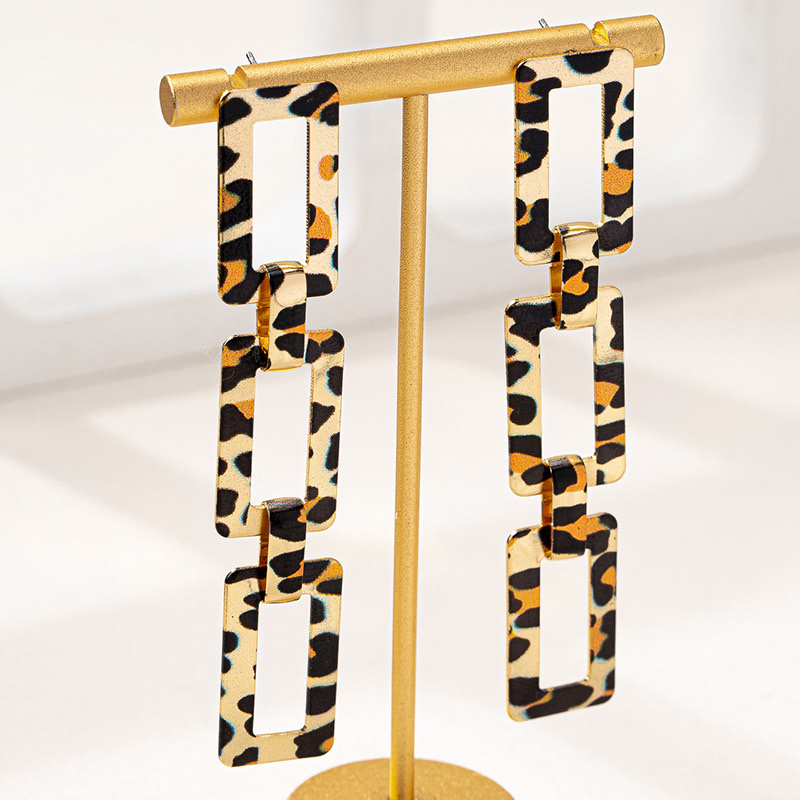 1套个性复古时尚金属优雅方形镂空豹纹女项链耳环手链首饰套装 详情图5