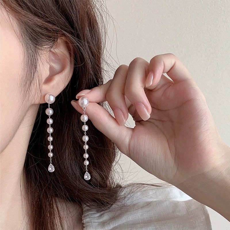 流苏长款珍珠耳环女轻奢高级感耳坠2024新款爆款气质显瘦耳钉耳饰饰品饰品女长款气质