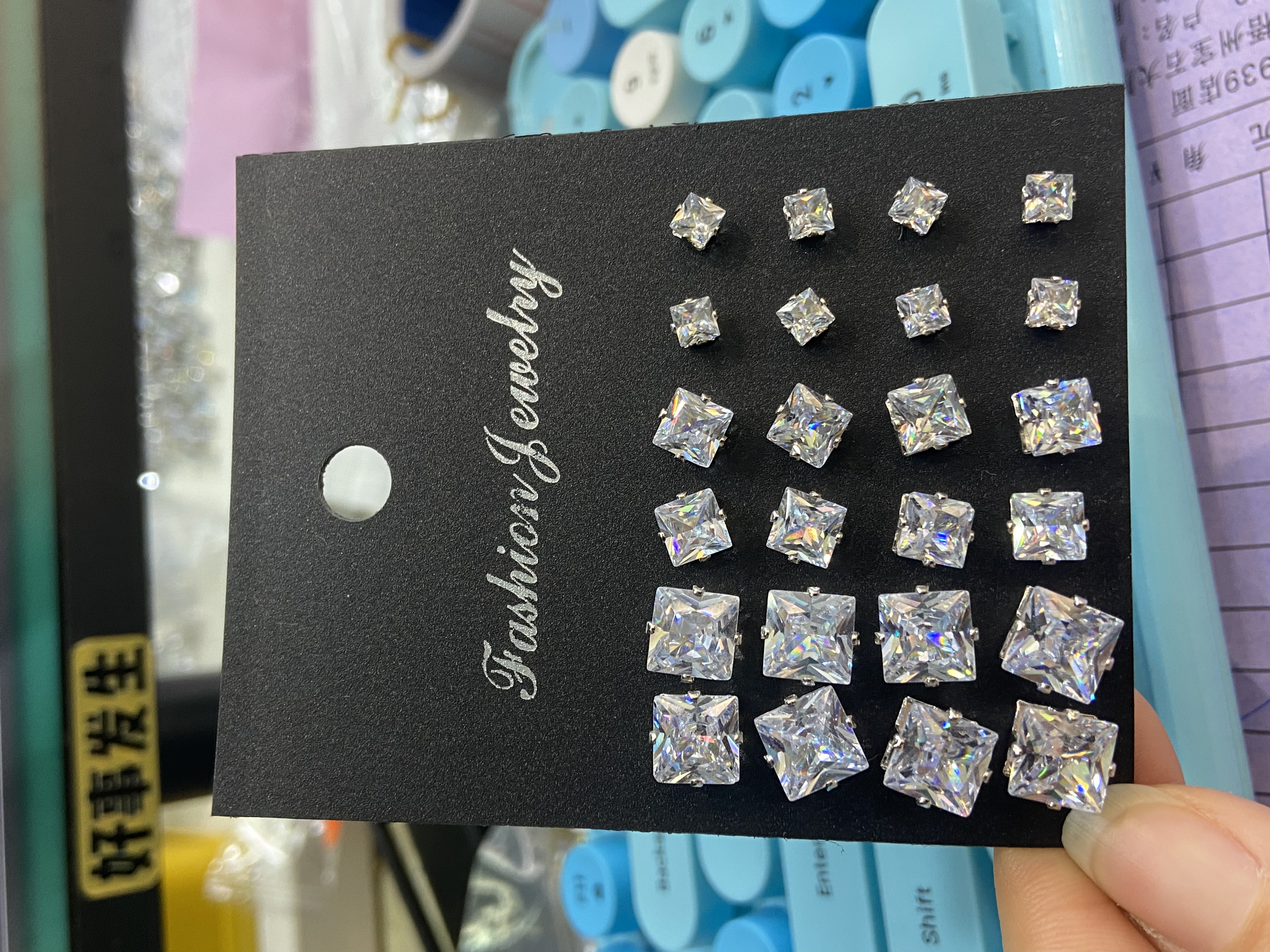 E-commerce bestseller square ear stud set, silver ear bone stud manufacturer wholesale accessories, earrings, ear stud creative accessories