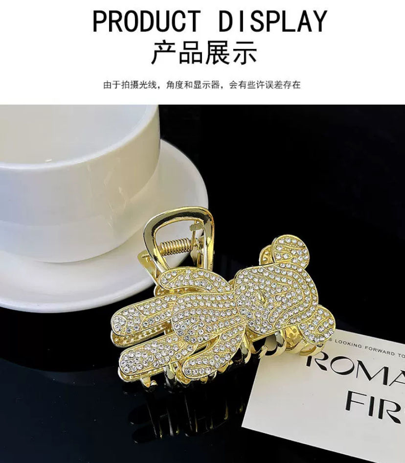 Super shiny, full of diamonds, small, cute little bear, girl's back head bun, metal shark clip headwear, hair clip detail image 3