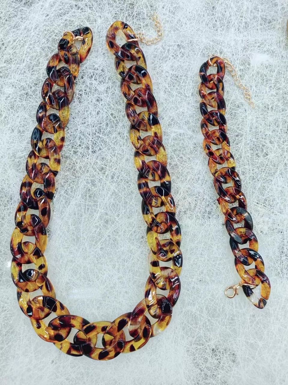 European and American cross-border exaggerated retro leopard print necklace, Korean version sweater chain, neck chain, necklace set for women wholesale Item Picture