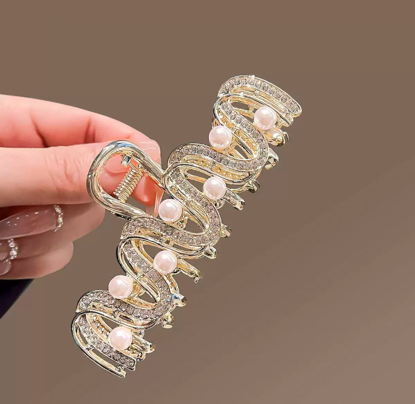 国潮系列简约线条波浪纹金属发夹女大号后脑勺抓夹高级感鲨鱼夹子春夏头饰详情图3