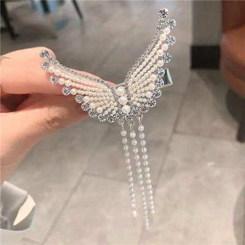 Diamond-encrusted angel wing hair clip, elegant and ethereal forest style, versatile hair accessory and headwear for women, bangs clip, new tassel edge clip headwear and hair clip Specification image
