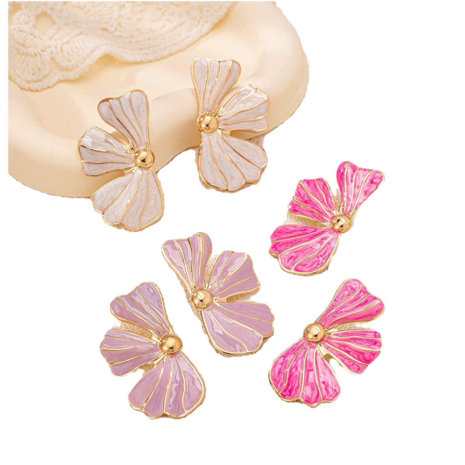 欧美跨境甜美多色滴油花卉耳钉小清新不规则合金耳环 白底实物图