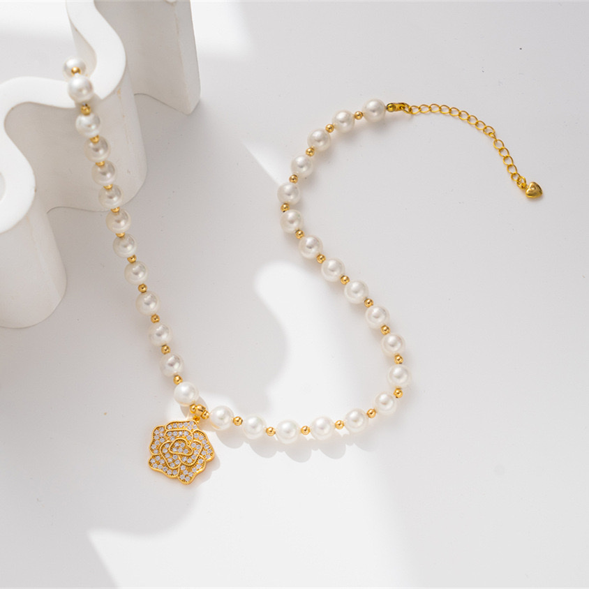 European and American style silver jewelry pearl necklace with pearl inlay, elegant ladies' jewelry, fashionable and trendy accessories, exquisite gifts Specification image