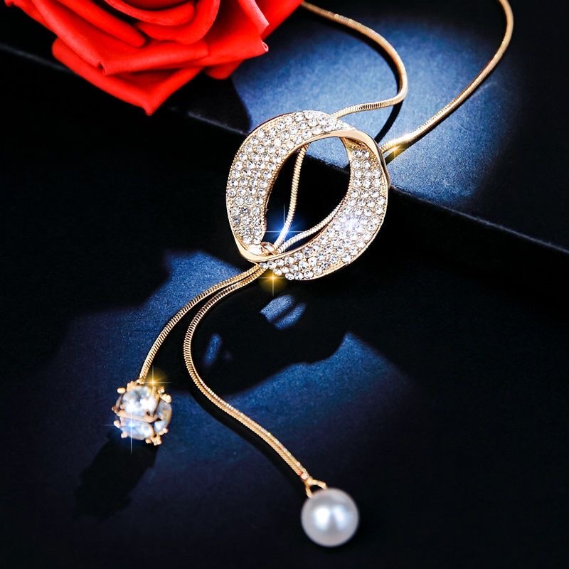 Zirconia imitation pearl high-end sweater chain, women's trendy long necklace, versatile and simple tassel, autumn and winter fashion accessory Item Picture