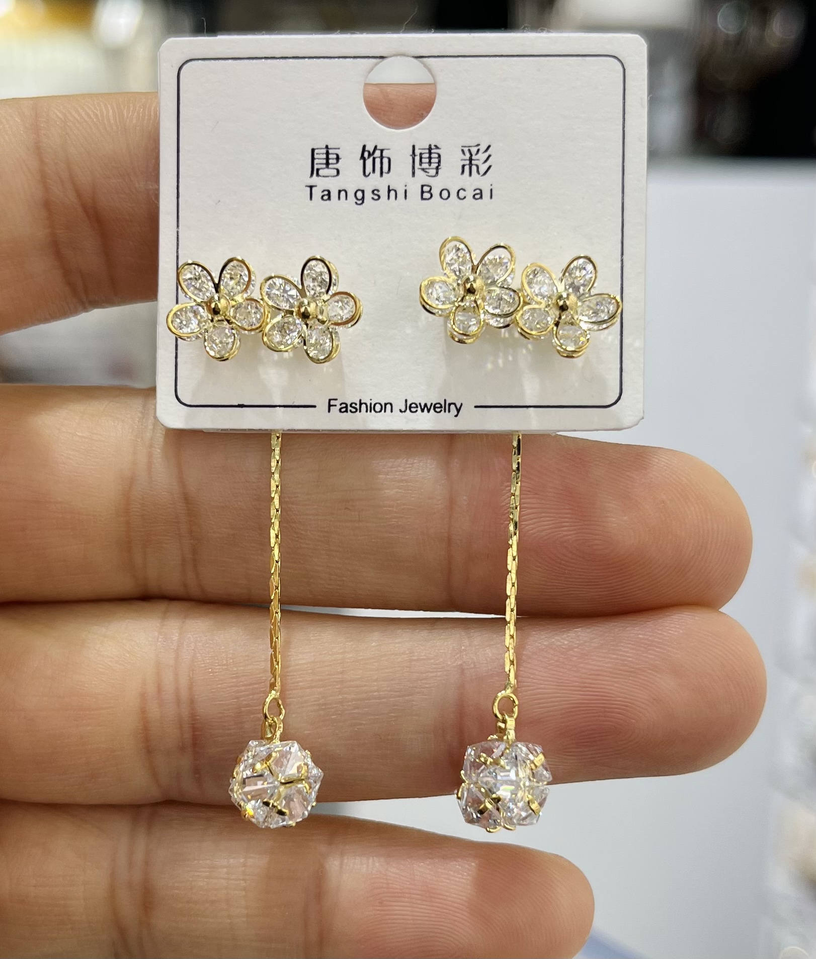 韩版简约大方花朵银针耳环女长款 时尚耳饰 精致耳环 高级感耳环女士首饰