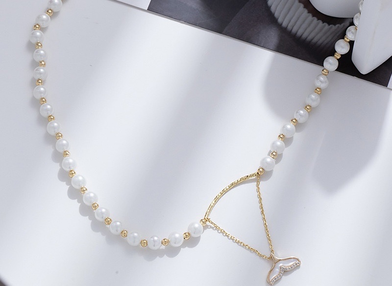 European and American style silver jewelry pearl necklace, exquisite and elegant pearl pendant necklace, high-end and fashionable jewelry gift Specification image