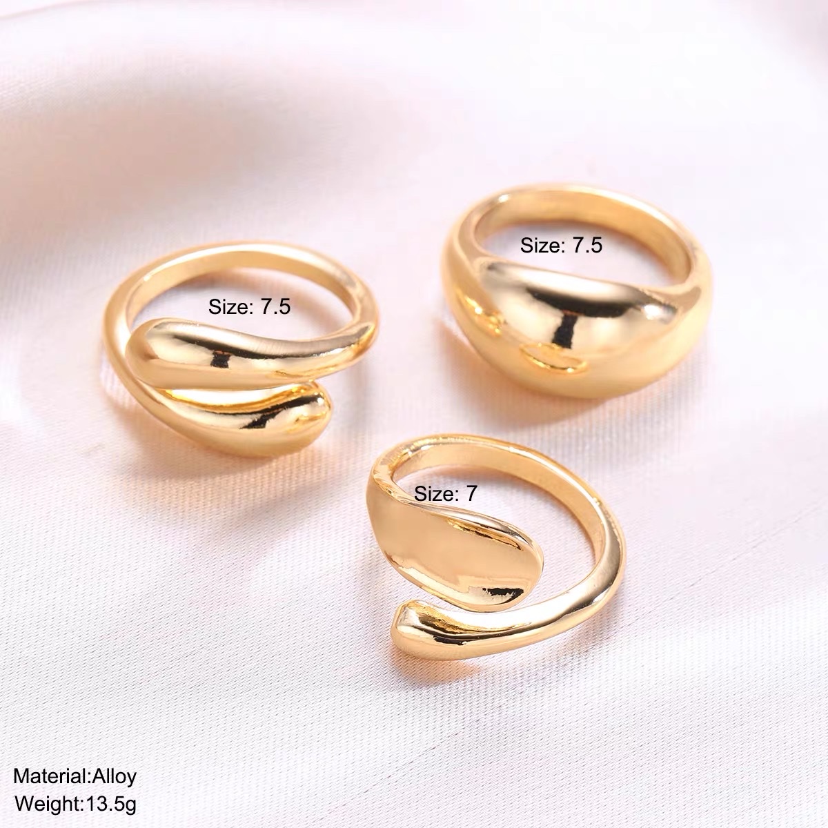 Rings set of 3 pieces金色不规则开口戒指3件套个性气质食指戒女指环产品图