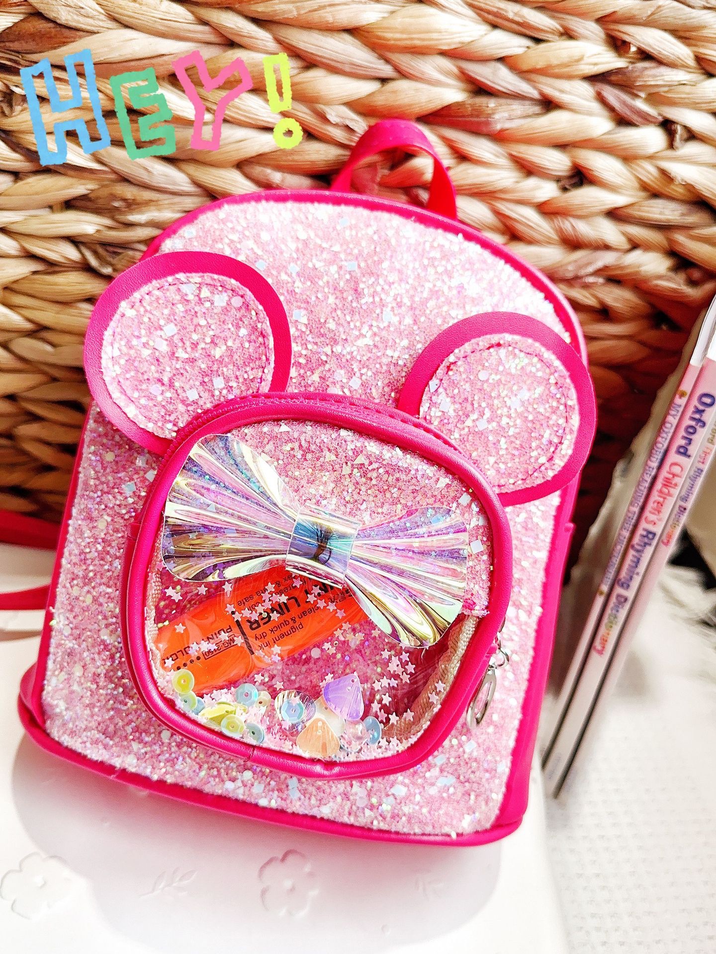 新款亮片儿童可爱卡通公主米奇双肩包详情图8