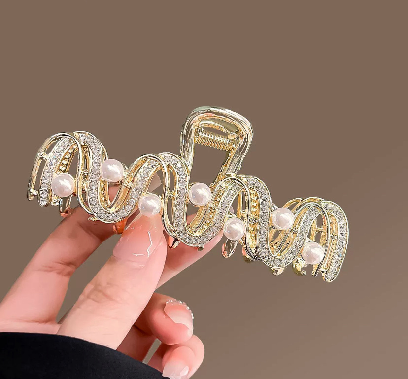 国潮系列简约线条波浪纹金属发夹女大号后脑勺抓夹高级感鲨鱼夹子春夏头饰详情2