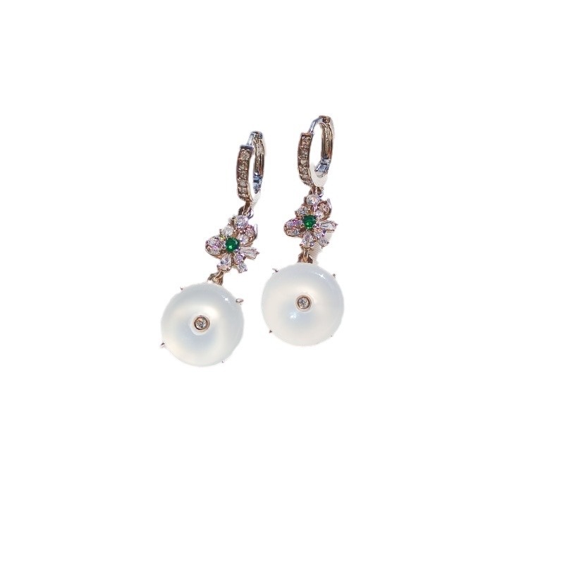 高冰镶嵌玛瑙玉髓耳坠杨幂同款平安扣耳环国风媲美翡翠玉石耳钉饰详情图5