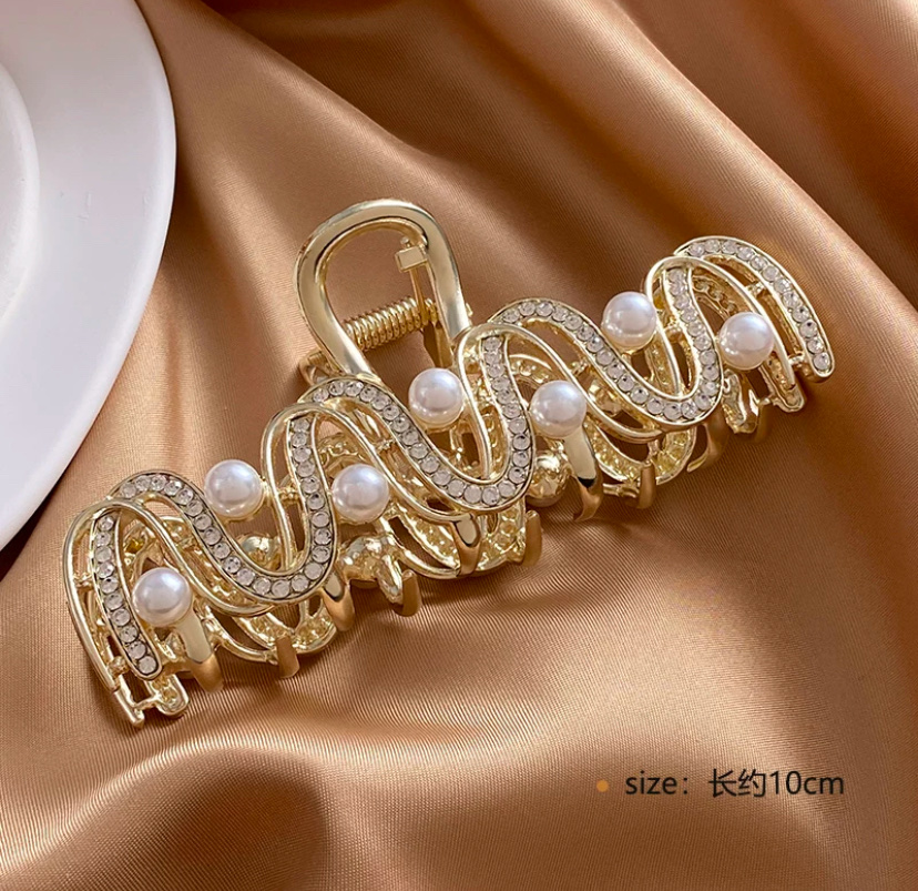 国潮系列简约线条波浪纹金属发夹女大号后脑勺抓夹高级感鲨鱼夹子春夏头饰详情1