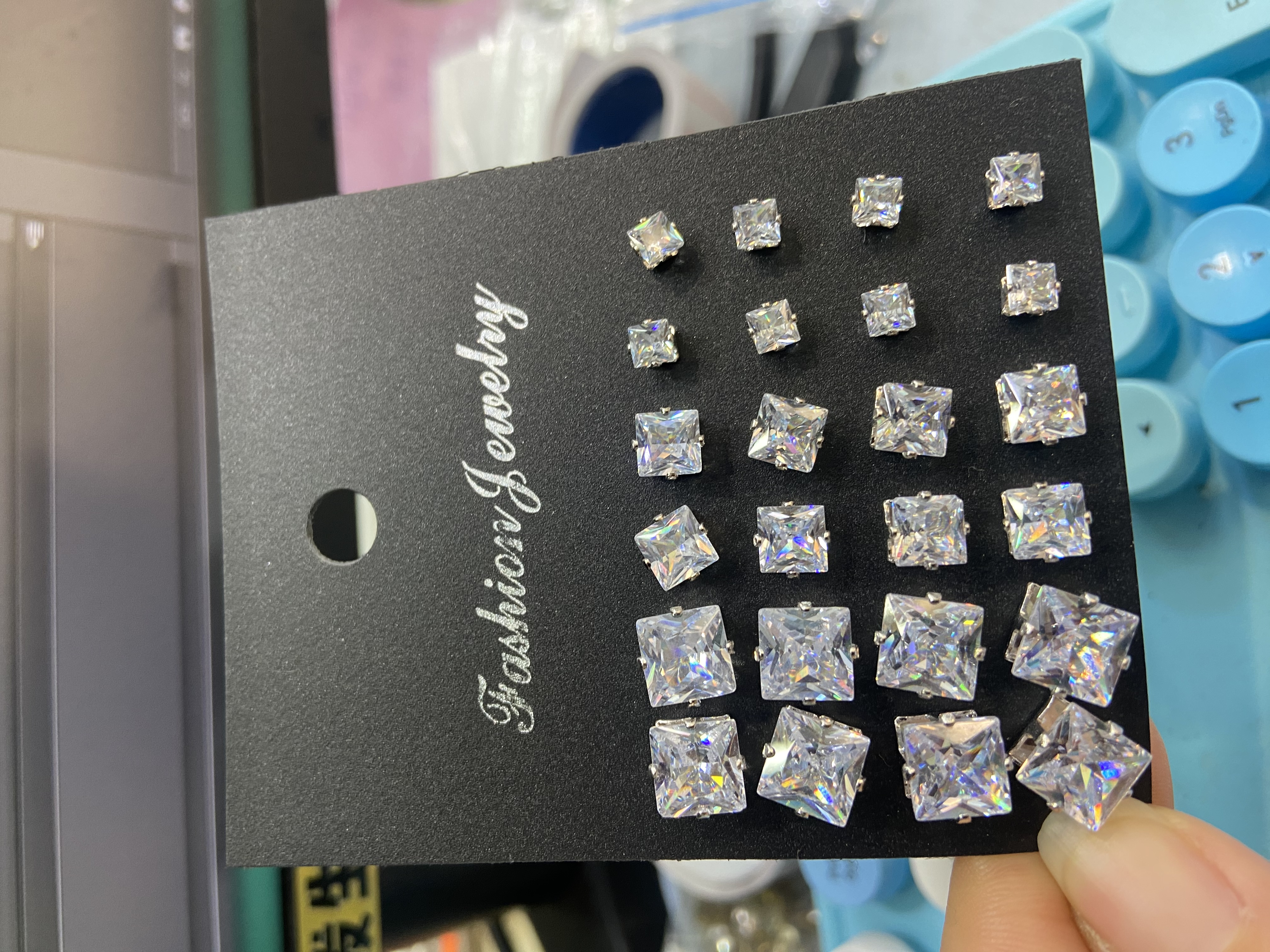 E-commerce bestseller square ear stud set, silver ear bone stud manufacturer wholesale accessories, earrings, ear stud creative accessories details Picture