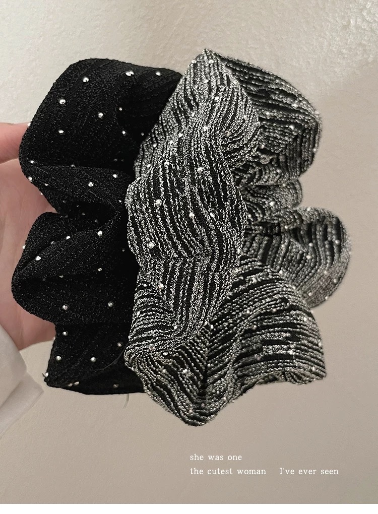 French style, sparkling diamond, high-elasticity large intestine hair band, women's high-end feel, hair tie, headwear, low ponytail, high-end hair accessory, hair band Specification image