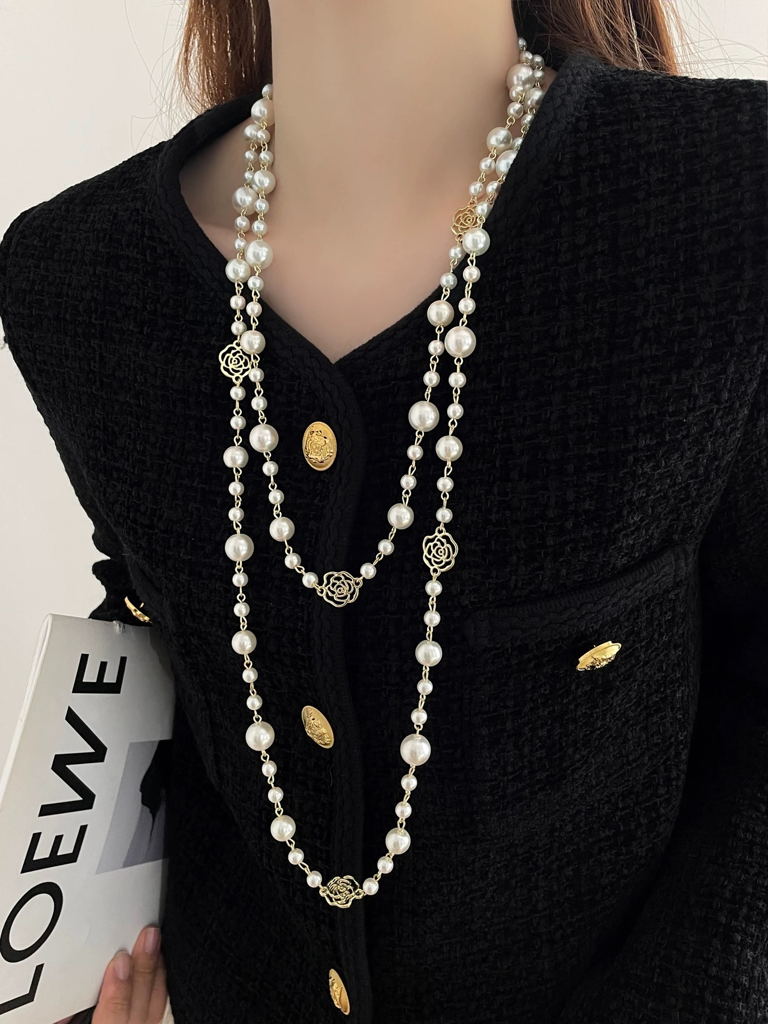 珍珠项链 高级感长款珍珠 优雅时尚首饰 项链白底实物图