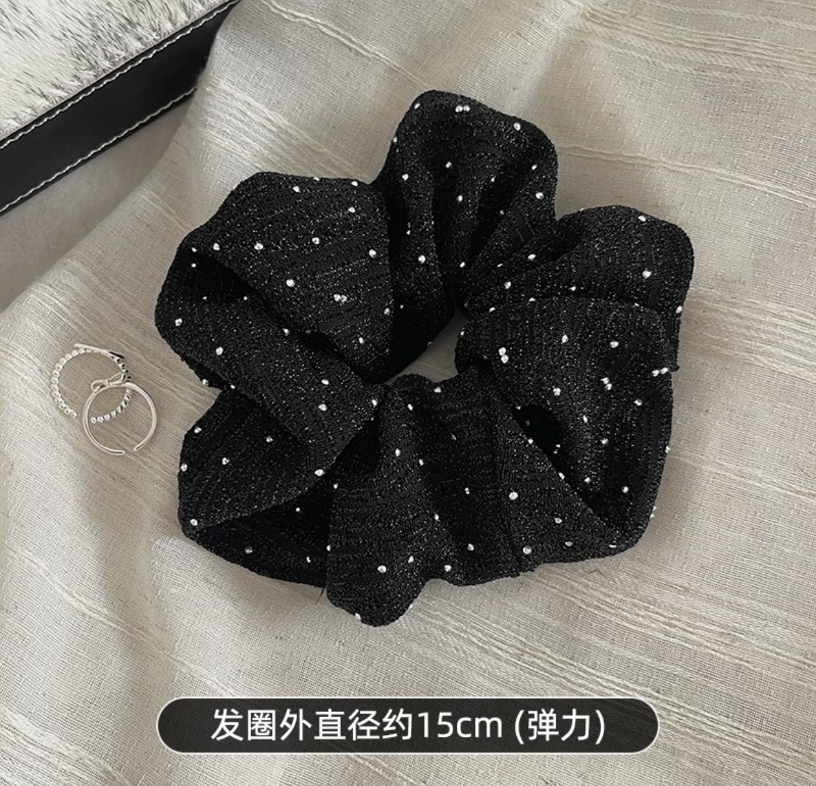 French style, sparkling diamond, high-elasticity large intestine hair band, women's high-end feel, hair tie, headwear, low ponytail, high-end hair accessory, hair band Item Picture