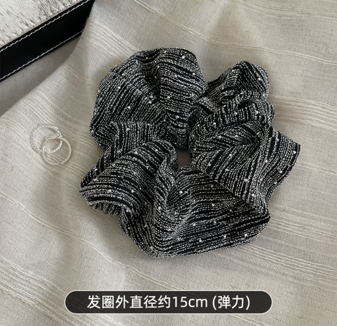 French style, sparkling diamond, high-elasticity large intestine hair band, women's high-end feel, hair tie, headwear, low ponytail, high-end hair accessory, hair band Application Scenario
