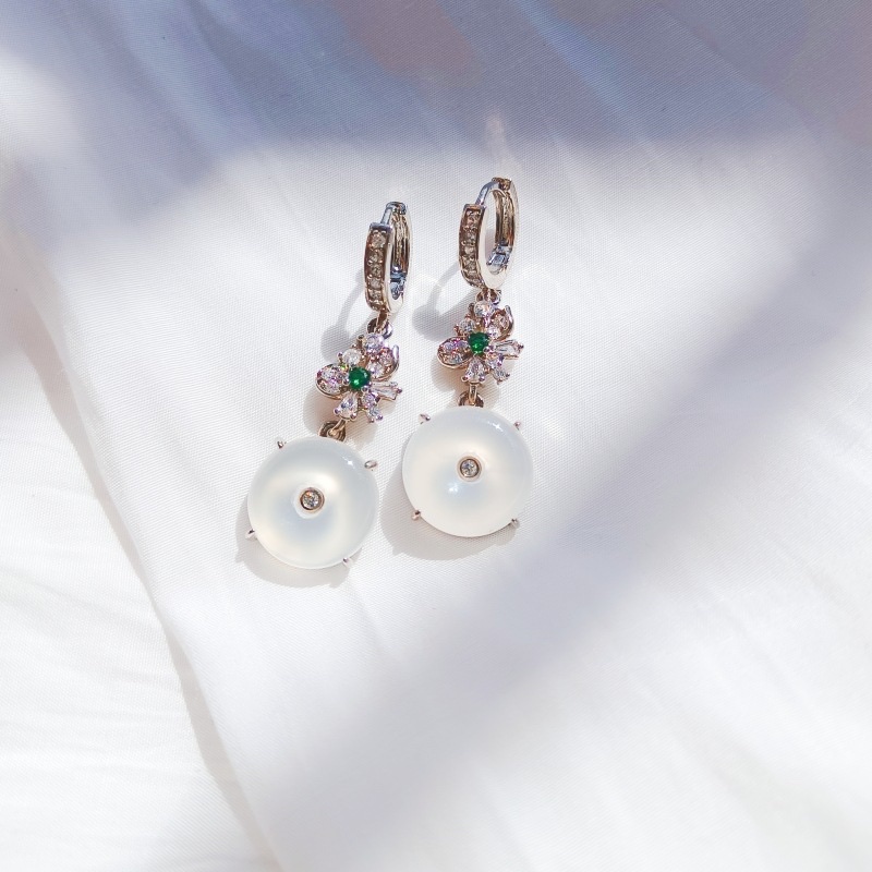 高冰镶嵌玛瑙玉髓耳坠杨幂同款平安扣耳环国风媲美翡翠玉石耳钉饰