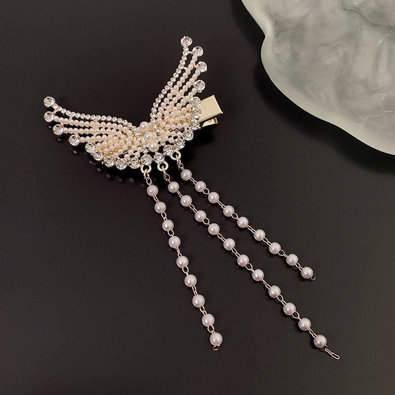 Diamond-encrusted angel wing hair clip, elegant and ethereal forest style, versatile hair accessory and headwear for women, bangs clip, new tassel edge clip headwear and hair clip detail image 1