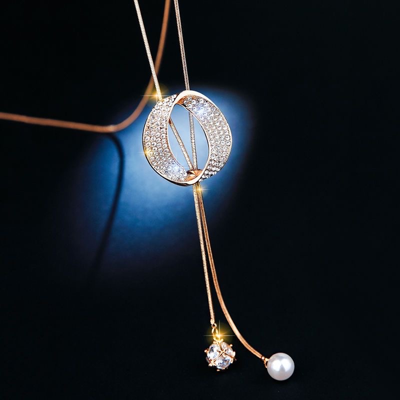 Zirconia imitation pearl high-end sweater chain, women's trendy long necklace, versatile and simple tassel, autumn and winter fashion accessory