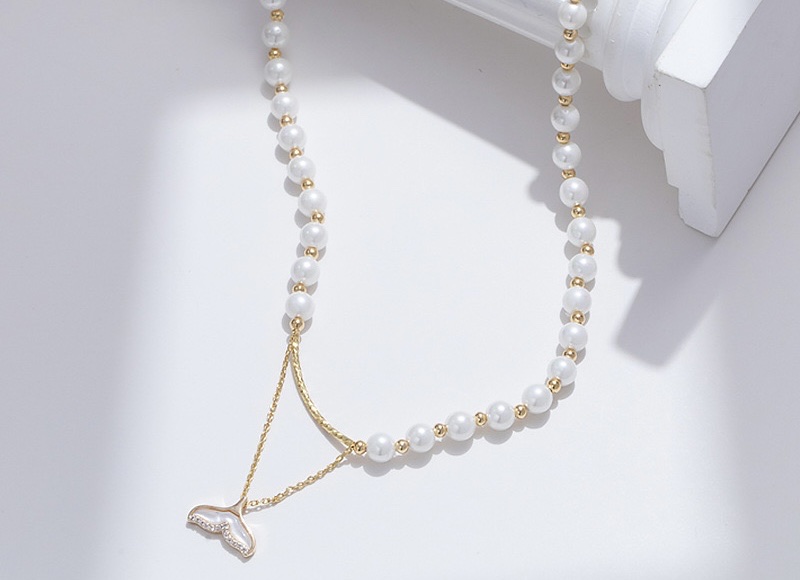European and American style silver jewelry pearl necklace, exquisite and elegant pearl pendant necklace, high-end and fashionable jewelry gift details Picture