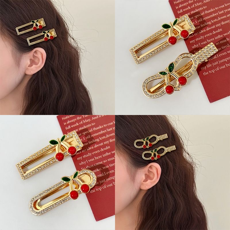 Cute cherry hair clips, high-end duckbill girl side light luxury hair clips, broken hair bangs new style clips, best-selling headwear hair clips