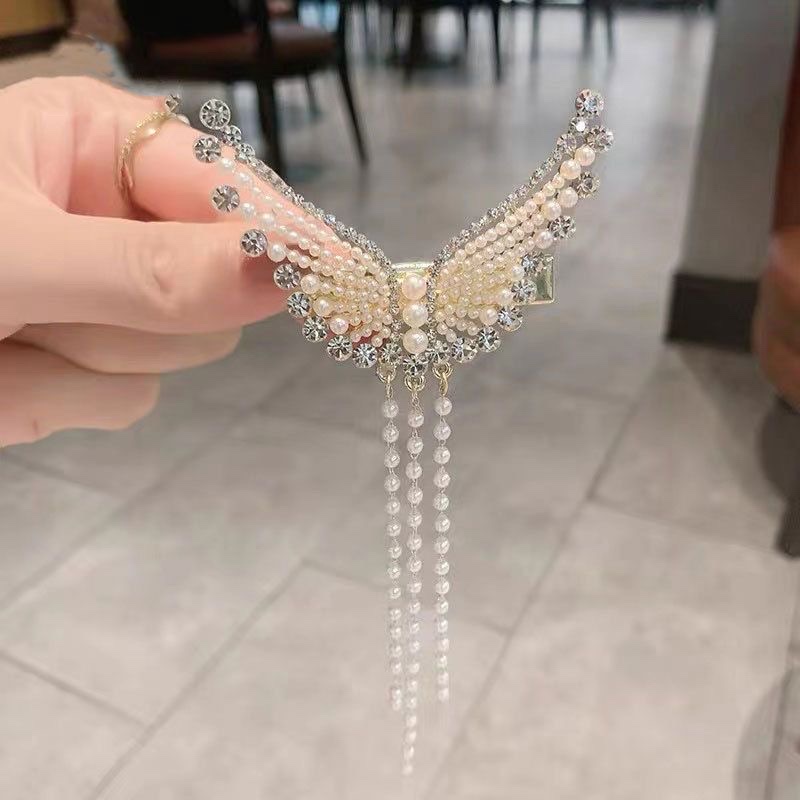 Diamond-encrusted angel wing hair clip, elegant and ethereal forest style, versatile hair accessory and headwear for women, bangs clip, new tassel edge clip headwear and hair clip detail image 2