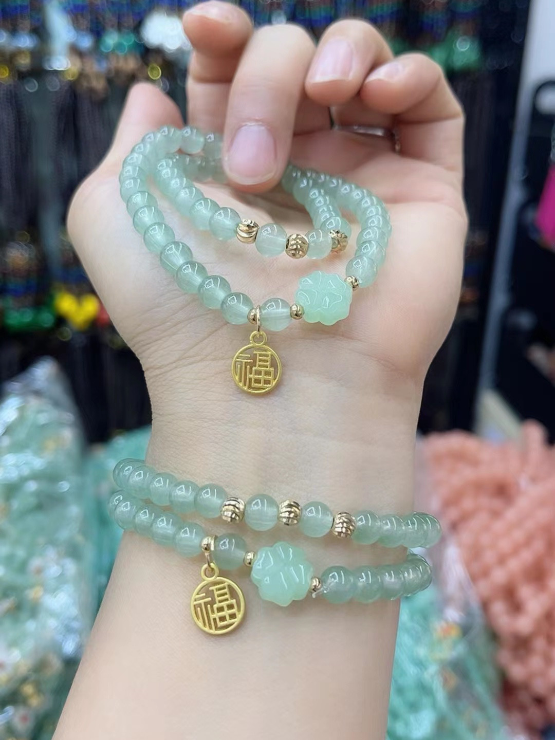 小清新碧玉珠手链双圈平安扣手串首饰时尚百搭景区热销闺蜜礼品女手链饰品水晶手链细节图