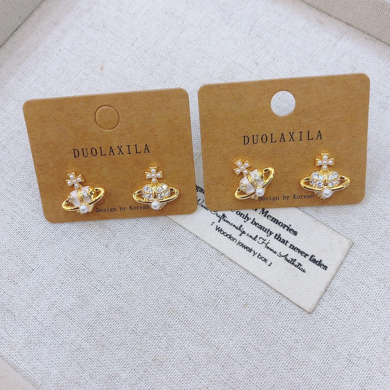 AB款小土星米粒珍珠精致小巧 个性气质时尚饰品耳饰耳钉