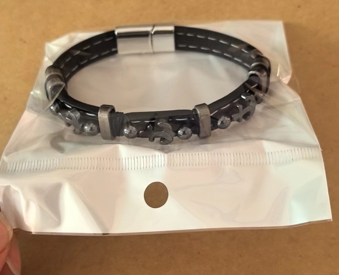 时尚串珠十字架黑胆石裁线不锈钢手链