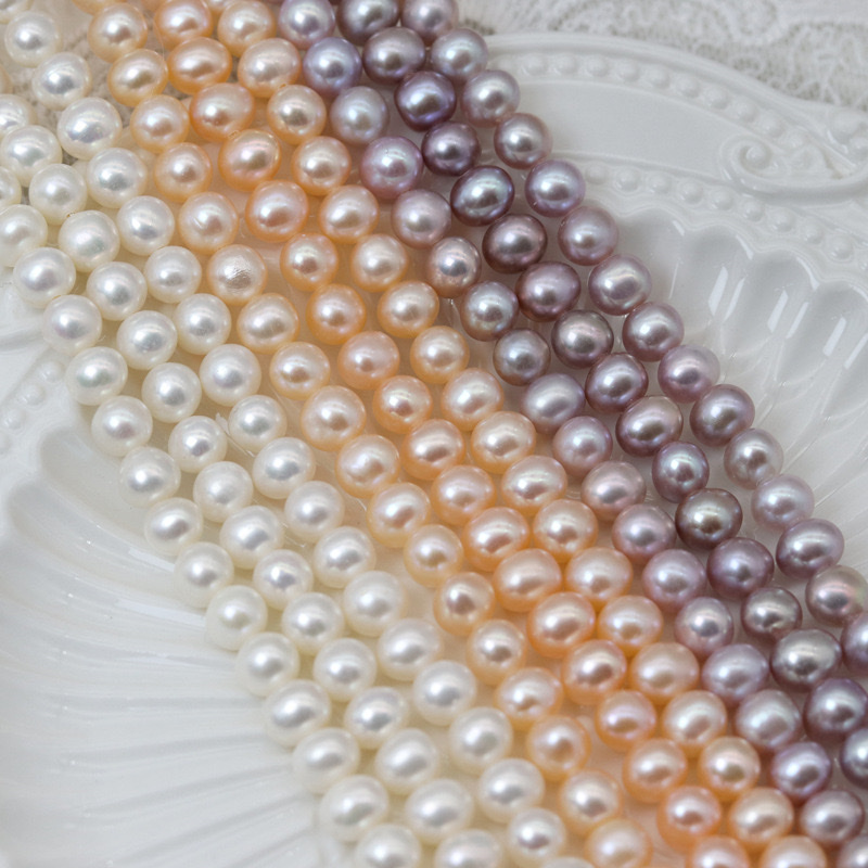 6-7mm冲头天然淡水珍珠鸡蛋圆白金紫色高性价比批发