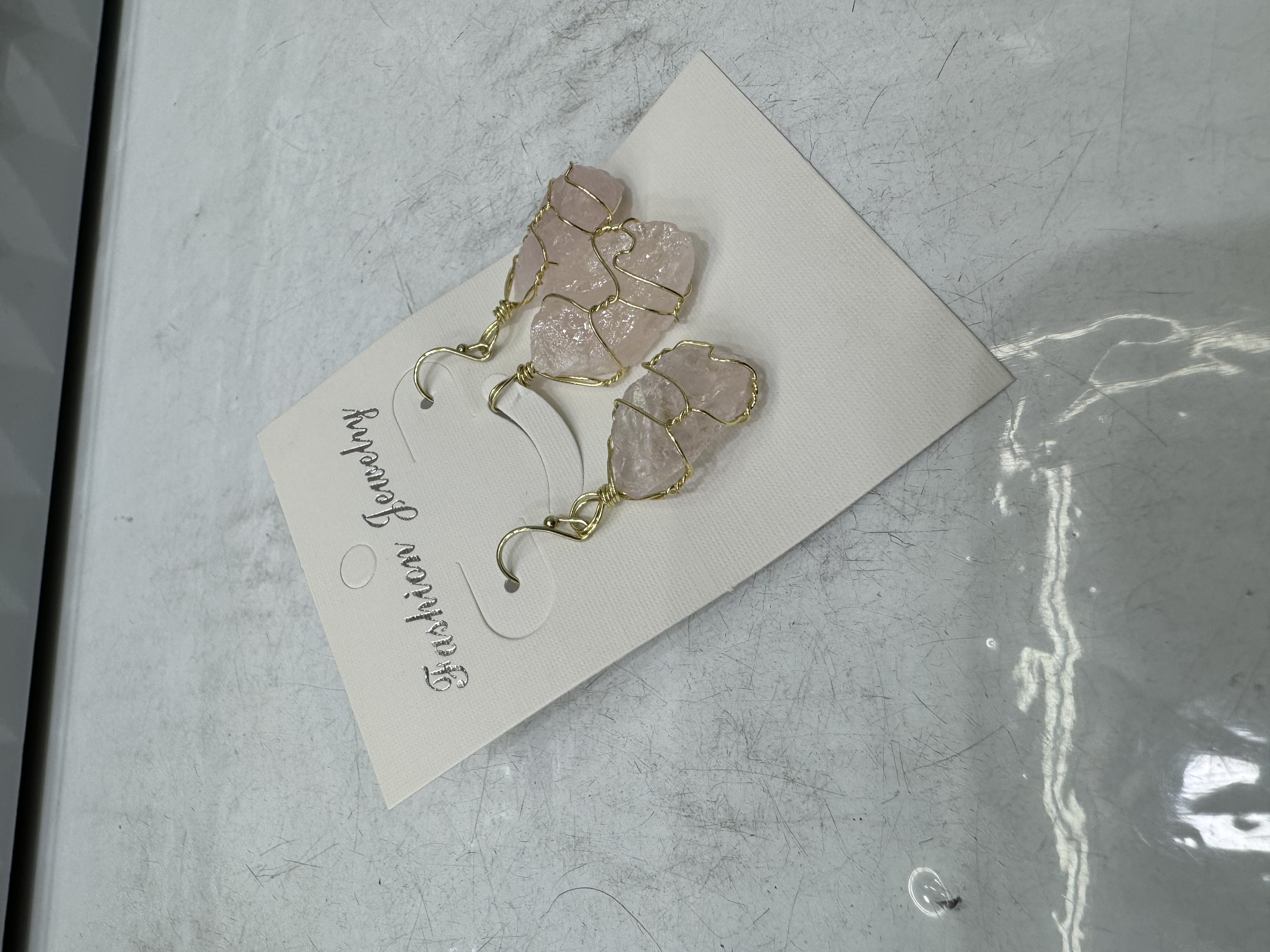 女士时尚款 吊坠耳环套装.手工精制 .质地细腻.粉水晶.水晶石耳环万桢饰品A-0009详情图3