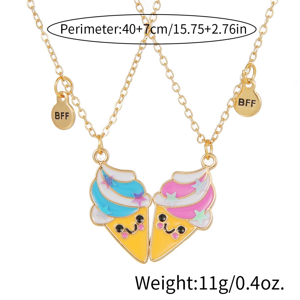 跨境热销BFF好朋友项链磁铁相吸爱心项链冰琪淋彩虹拼接1套闺项链项链项链