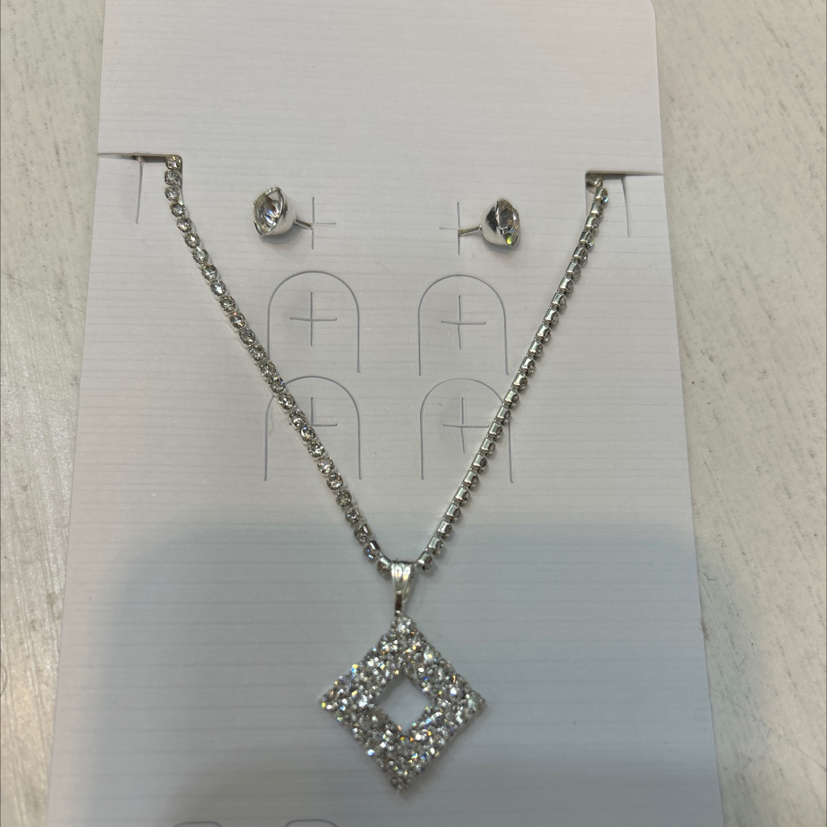 水钻方块♦️兴中耳环项链套装排队婚礼配饰吊坠