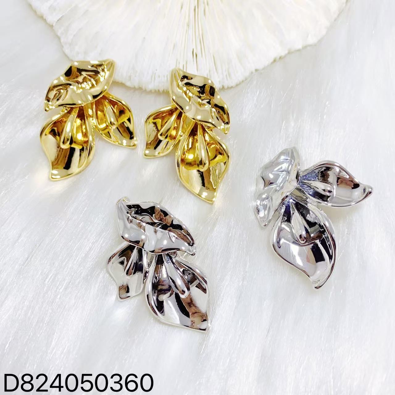 国潮系列质感ins风电镀18k金s925银针防过敏时尚大气耳钉耳扣耳针金属金色银色耳环花朵双色饰品耳饰耳钉创意饰品