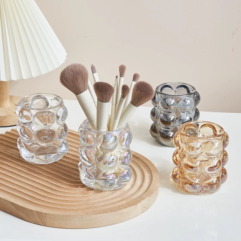 Korean InS-style transparent glass pen holder, irregular-shaped beaded round ball, popular online storage tube, makeup brush, photo prop, display glass handicrafts
