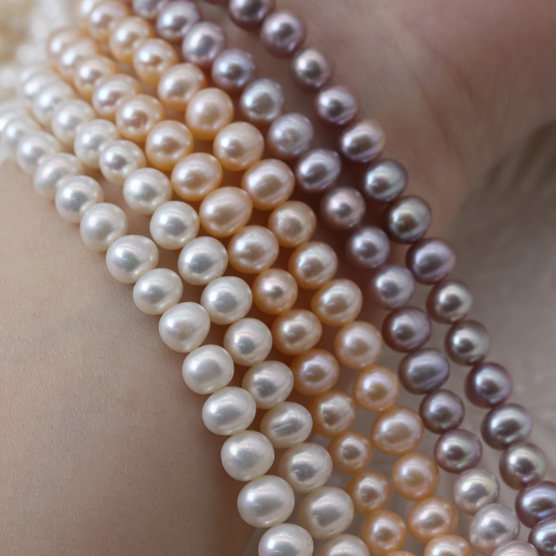 6-7mm冲头天然淡水珍珠鸡蛋圆白金紫色高性价比批发细节图