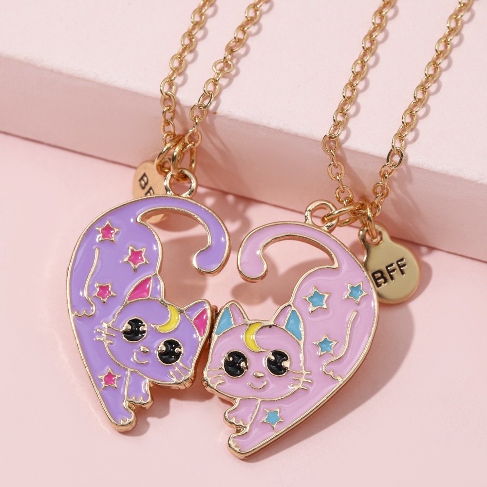 欧美流行款跨境爆款儿童磁吸项链女公主爱心好朋友BFF合金饰品卡通女童吊坠 欧美项链项链项链项链
