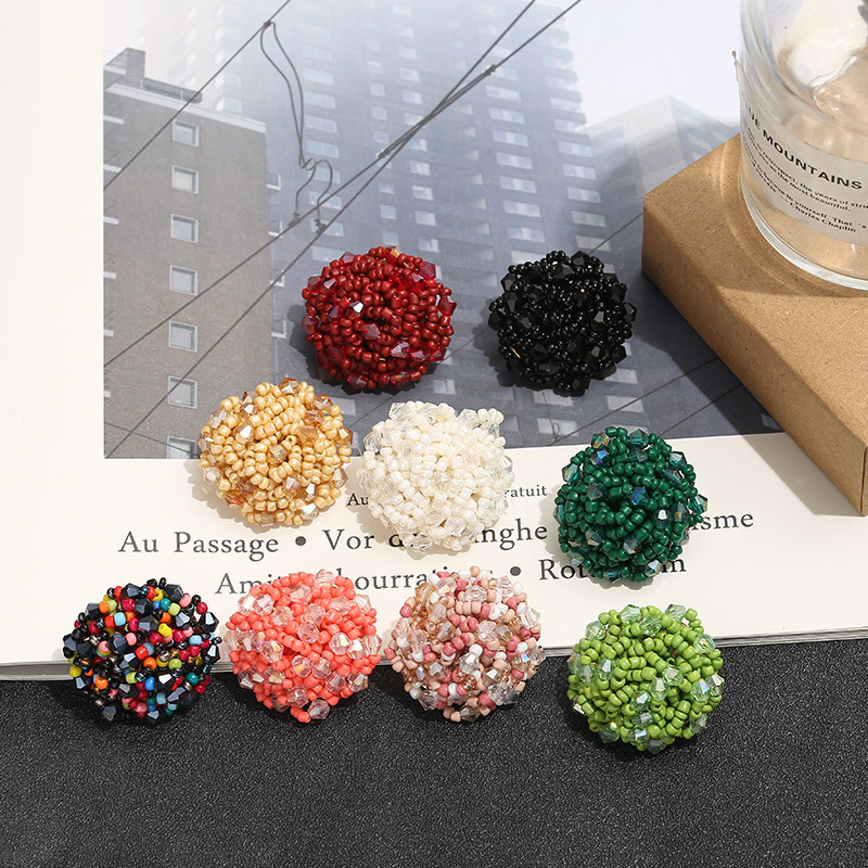 小众时尚潮流风耳环 少女彩色编织水晶米珠耳钉饰品耳饰创意饰品小众饰品图