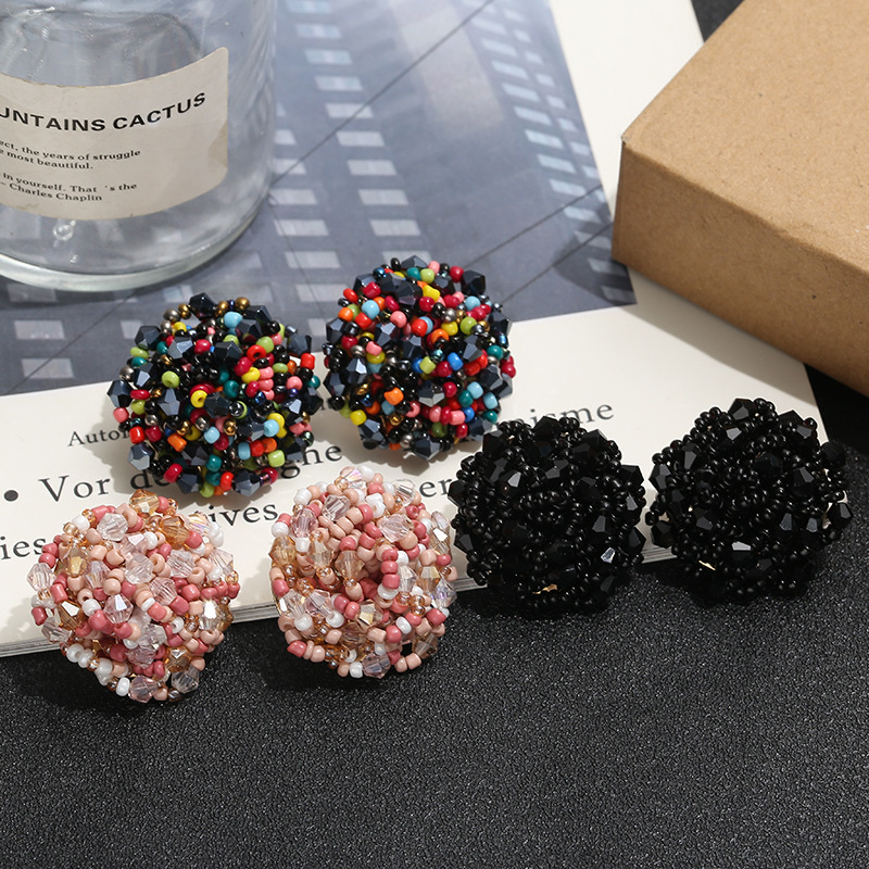 小众时尚潮流风耳环 少女彩色编织水晶米珠耳钉饰品耳饰创意饰品小众饰品详情图2