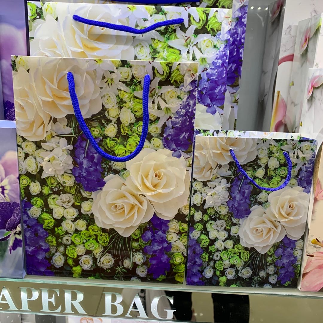 白底百合花款三种型号礼品袋纸制 袋子