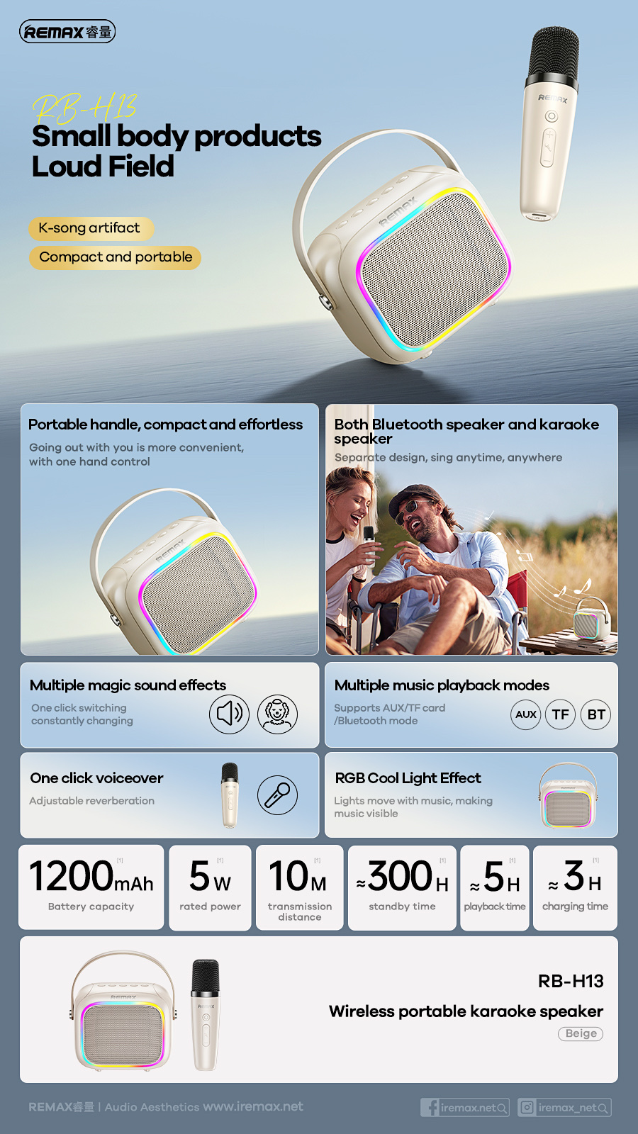 REMAX睿量 无线便携式K歌音箱 RB-H13详情图2